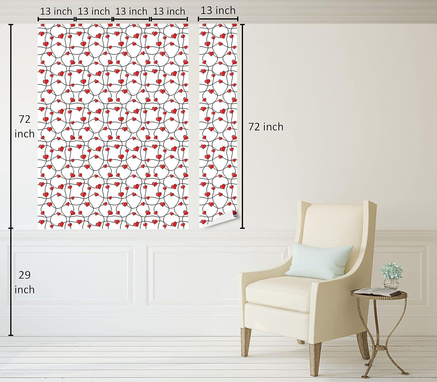 imageAmbesonne Valentines Peel amp Stick Wallpaper for Home Geometric Themed Illustration with Lines and Hearts Romantic Valentines Day SelfAdhesive Living Room Kitchen Accent 13 x 72 Red Black White