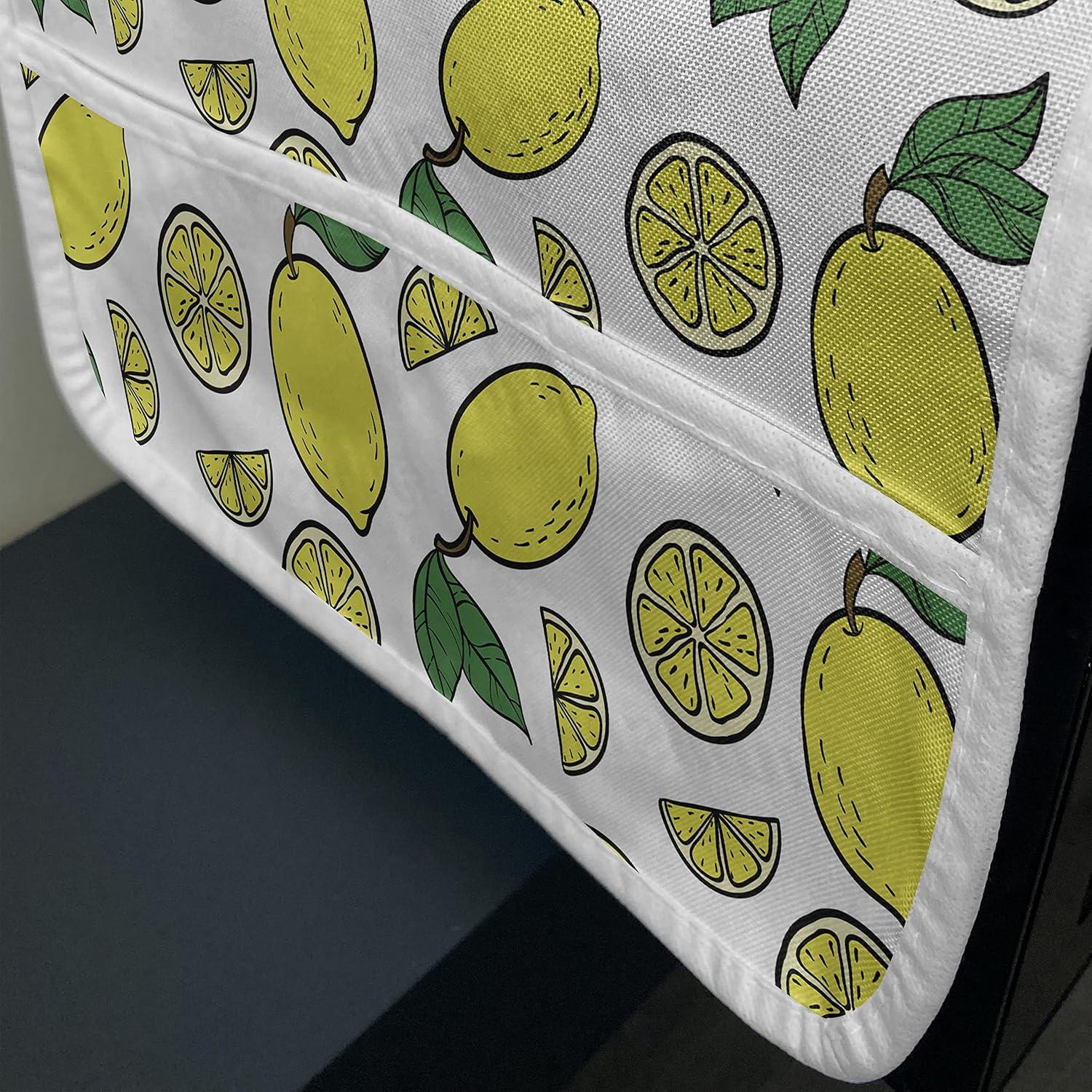 imageAmbesonne Vintage Valentine Microwave Oven Cover Hearts and Rounds on Curvilinear Lines Water Resistant Organizer with Pockets for Kitchen 36 x 12 Pale Pink PinkYellow and Green
