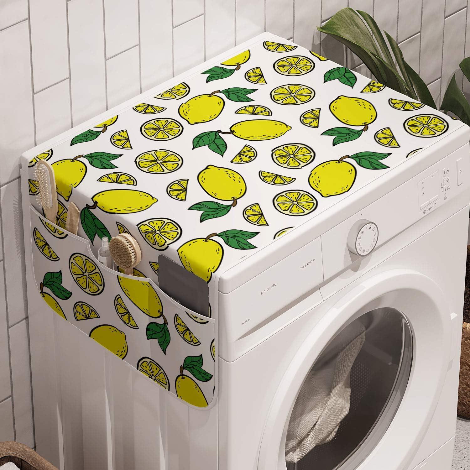 imageAmbesonne Vintage Valentine Microwave Oven Cover Hearts and Rounds on Curvilinear Lines Water Resistant Organizer with Pockets for Kitchen 36 x 12 Pale Pink PinkYellow and Green