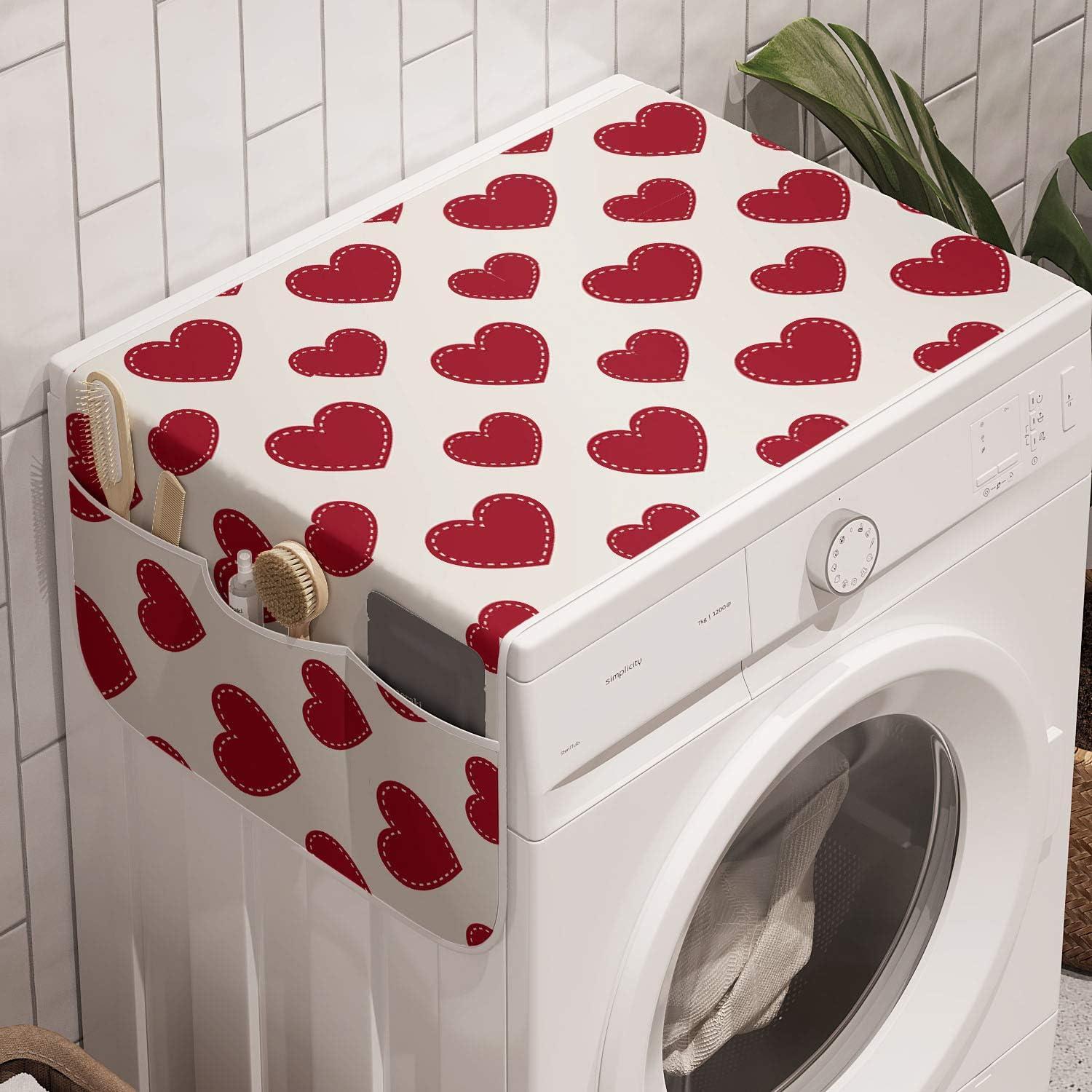 imageAmbesonne Vintage Valentine Microwave Oven Cover Hearts and Rounds on Curvilinear Lines Water Resistant Organizer with Pockets for Kitchen 36 x 12 Pale Pink PinkVermilion Off White