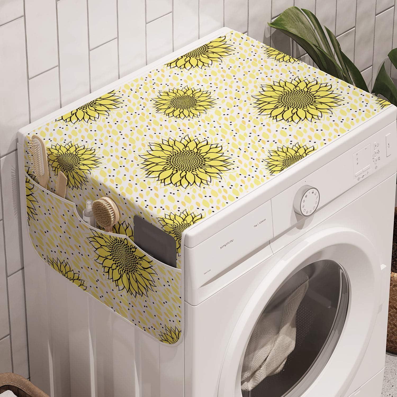 imageAmbesonne Vintage Valentine Microwave Oven Cover Hearts and Rounds on Curvilinear Lines Water Resistant Organizer with Pockets for Kitchen 36 x 12 Pale Pink PinkPastel Yellow Dark Grey
