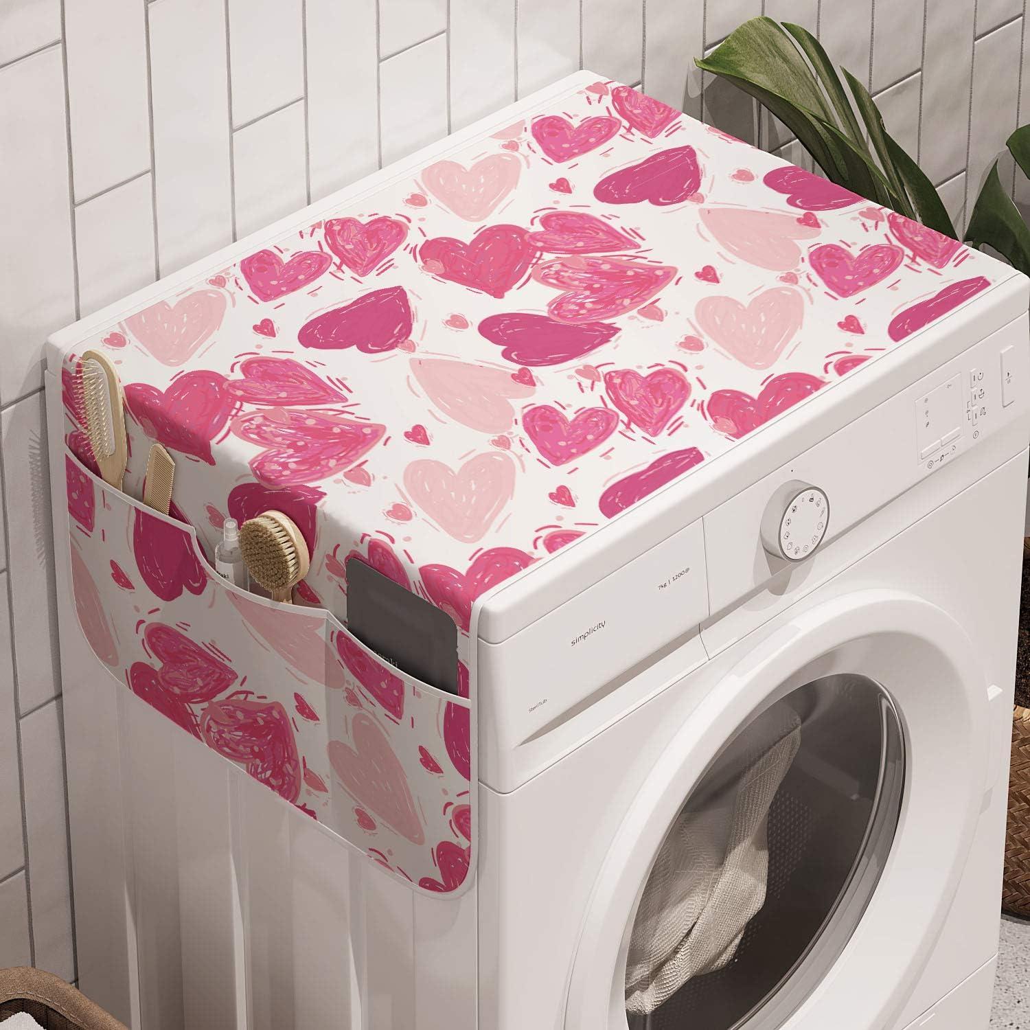 imageAmbesonne Vintage Valentine Microwave Oven Cover Hearts and Rounds on Curvilinear Lines Water Resistant Organizer with Pockets for Kitchen 36 x 12 Pale Pink PinkPink and Rose