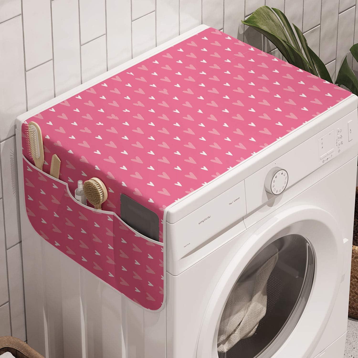imageAmbesonne Vintage Valentine Microwave Oven Cover Hearts and Rounds on Curvilinear Lines Water Resistant Organizer with Pockets for Kitchen 36 x 12 Pale Pink PinkPink Pale Pink and White