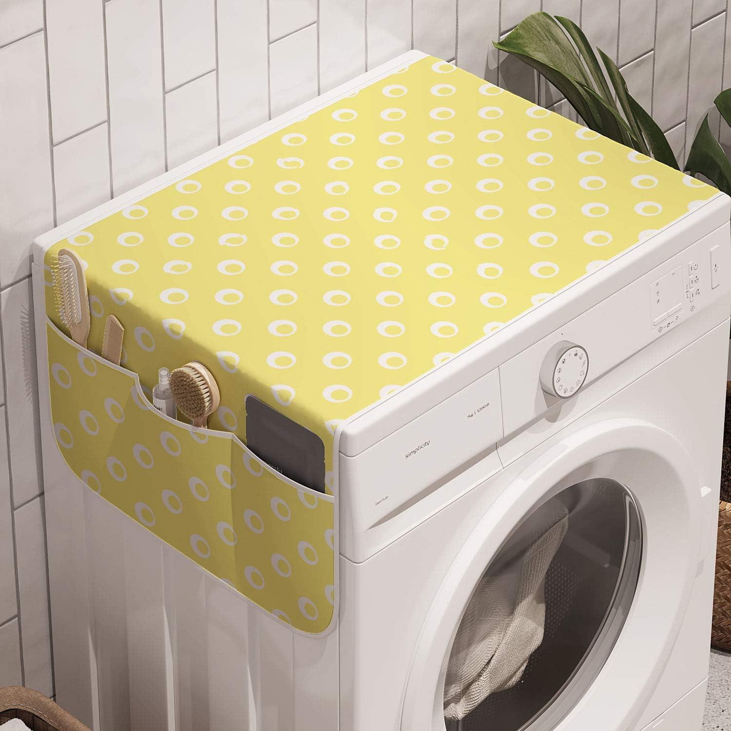 imageAmbesonne Vintage Valentine Microwave Oven Cover Hearts and Rounds on Curvilinear Lines Water Resistant Organizer with Pockets for Kitchen 36 x 12 Pale Pink PinkPastel Yellow and White