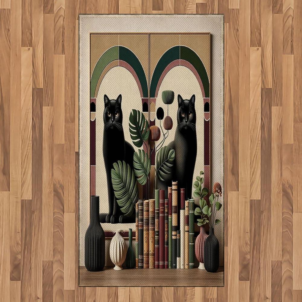 imageAmbesonne Cat Area Rug Romantic Date Night of Kitties Drinking Milkshake Cozy Night Scene Valentines Flat Woven Accent Rug for Living Room Bedroom Dining Room 4 X 5 7 Dark Blue ApricotSand Brown Maroon Green