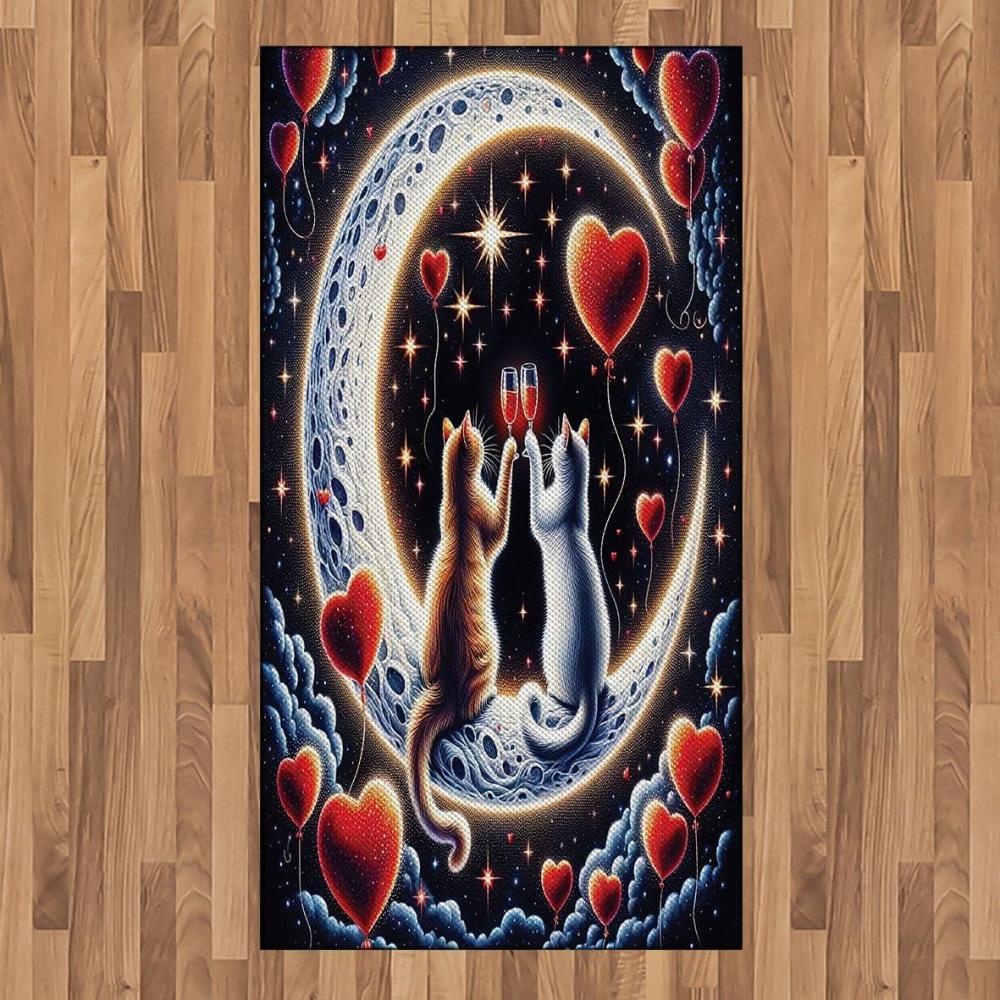 imageAmbesonne Cat Area Rug Romantic Date Night of Kitties Drinking Milkshake Cozy Night Scene Valentines Flat Woven Accent Rug for Living Room Bedroom Dining Room 4 X 5 7 Dark Blue ApricotIndigo and Scarlet