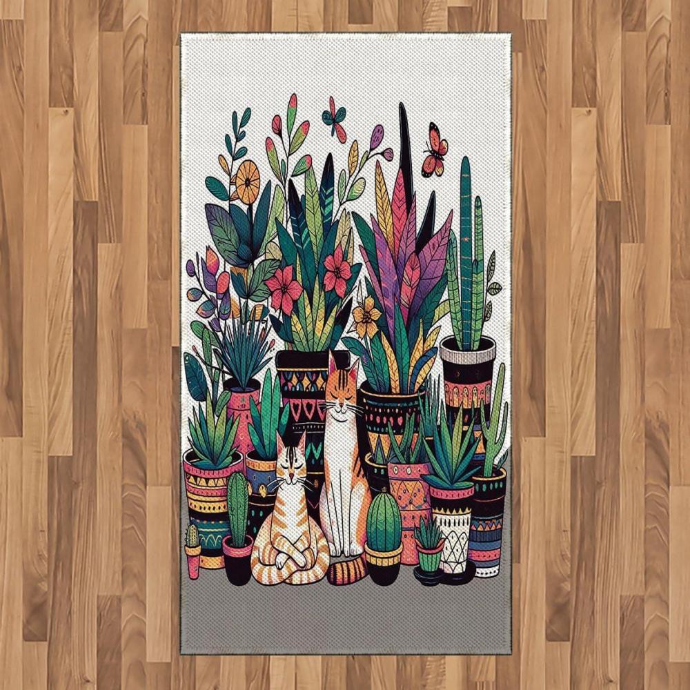 imageAmbesonne Cat Area Rug Romantic Date Night of Kitties Drinking Milkshake Cozy Night Scene Valentines Flat Woven Accent Rug for Living Room Bedroom Dining Room 4 X 5 7 Dark Blue ApricotTeal Pink and Purple