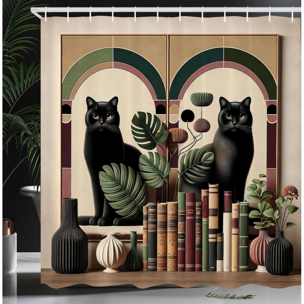 imageAmbesonne Cat Shower Curtain Rich Queen Kitty Character on Money Boss Lady Animal Funny Cartoon Cloth Fabric Bathroom Decor Set with Hooks 69 W x 70 L Cream Hunter Green and OrangeSand Brown Maroon Green