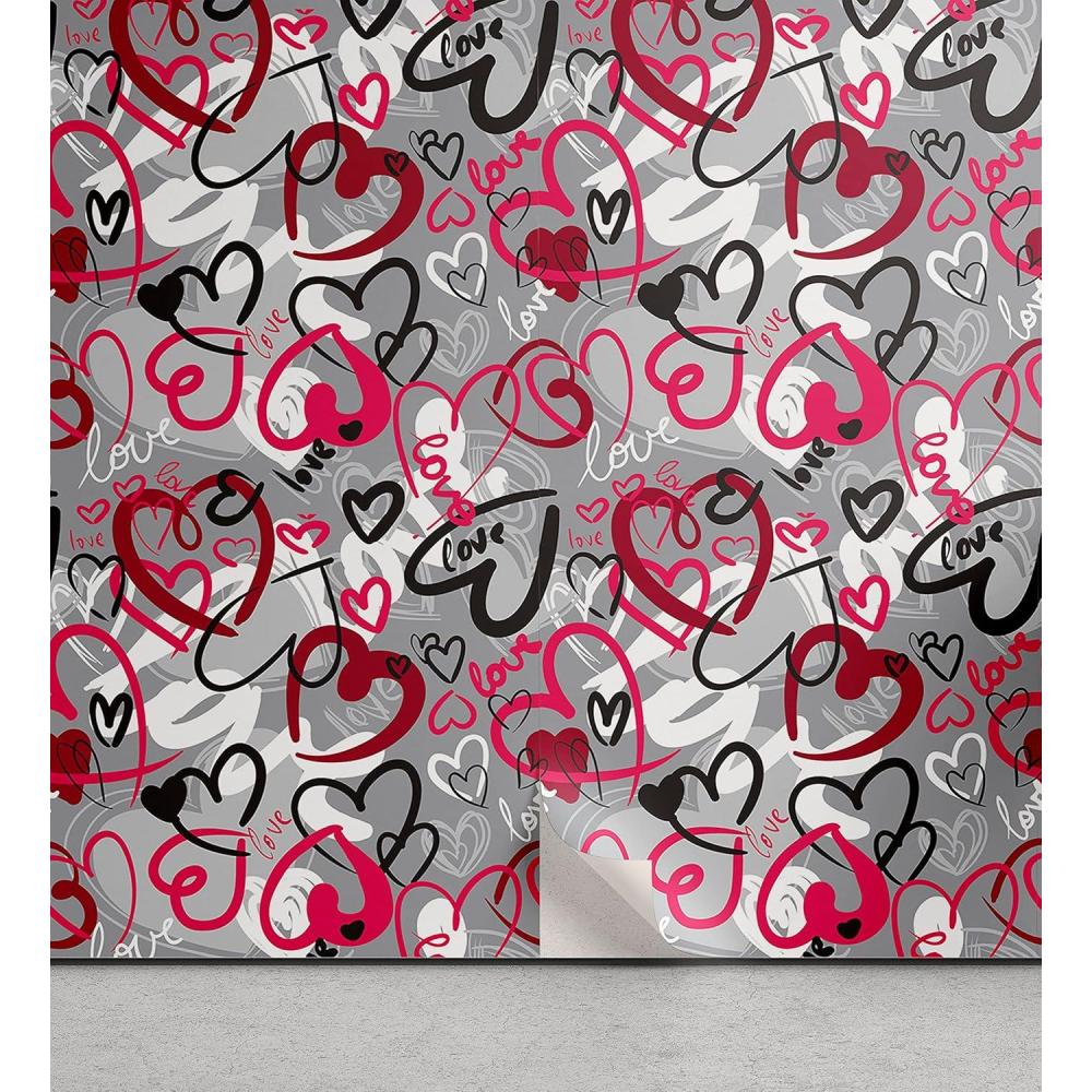 imageAmbesonne Love Peel amp Stick Wallpaper for Home Romantic Random Hand Drawn Style Hearts and Love Words Crazy Romance Valentines SelfAdhesive Living Room Kitchen Accent 13 x 72 Pink Ruby Grey