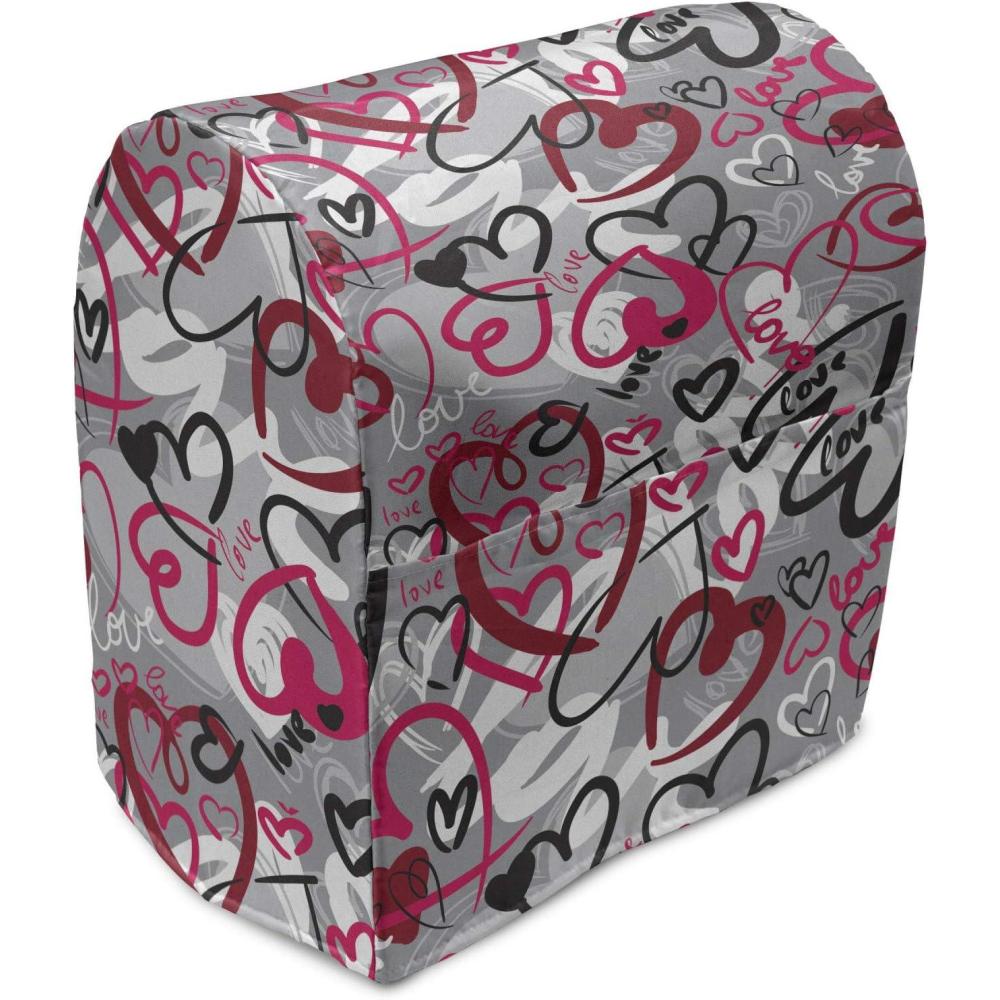 imageAmbesonne Love Stand Mixer Cover Romantic Random Hand Drawn Style Hearts and Love Words Crazy Romance Valentines Kitchen Appliance Organizer Bag Cover with a Pocket 68 Quarts Multicolor