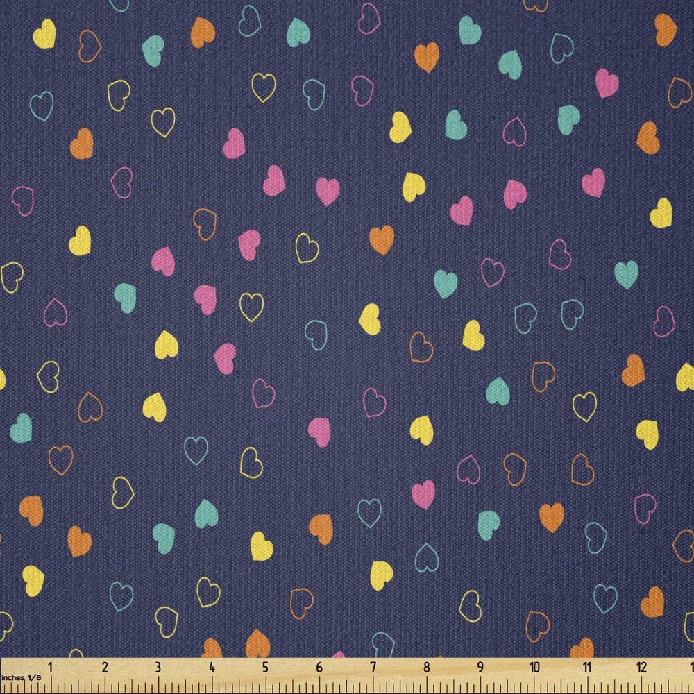 imageAmbesonne Romantic Fabric by The Yard Little Heart Shapes in Colorful Celebration Valentines Day Themed Pattern Stretch Knit Fabric for Clothing Sewing and Arts Crafts 2 Yards Indigo Multicolor