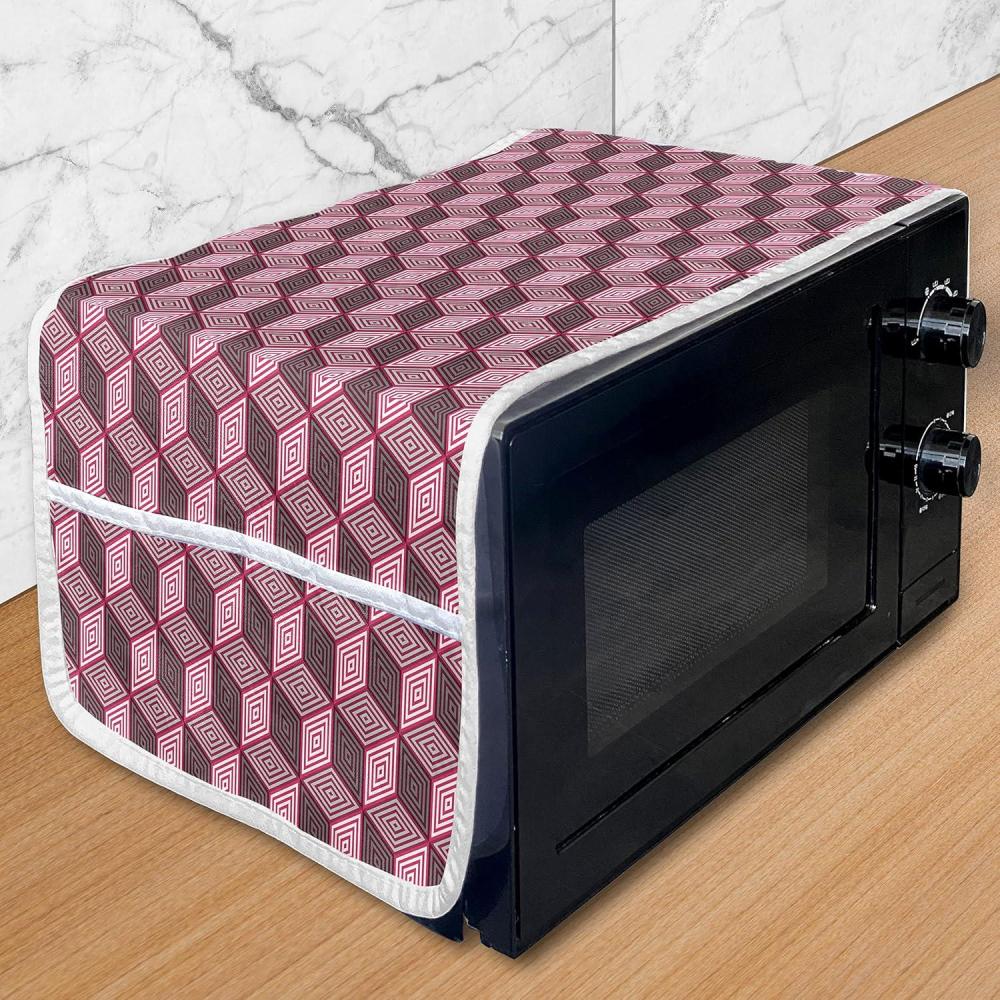 imageAmbesonne Romantic Microwave Oven Cover Valentines Hearts Lovers Heartbroken Amour Graphic on Plain Backdrop Water Resistant Organizer with Pockets for Kitchen 36 x 12 Vermilion Pale OrangeMagenta and White
