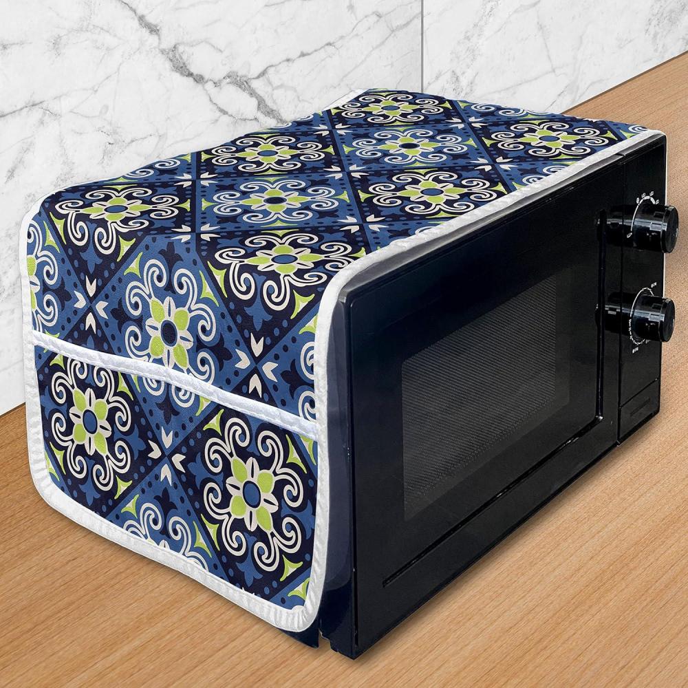 imageAmbesonne Vintage Valentine Microwave Oven Cover Hearts and Rounds on Curvilinear Lines Water Resistant Organizer with Pockets for Kitchen 36 x 12 Pale Pink PinkApple Green Night Blue