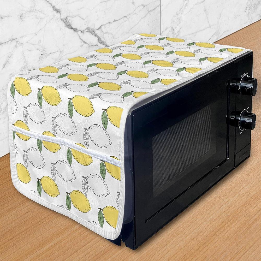 imageAmbesonne Vintage Valentine Microwave Oven Cover Hearts and Rounds on Curvilinear Lines Water Resistant Organizer with Pockets for Kitchen 36 x 12 Pale Pink PinkMustard Peacock Green