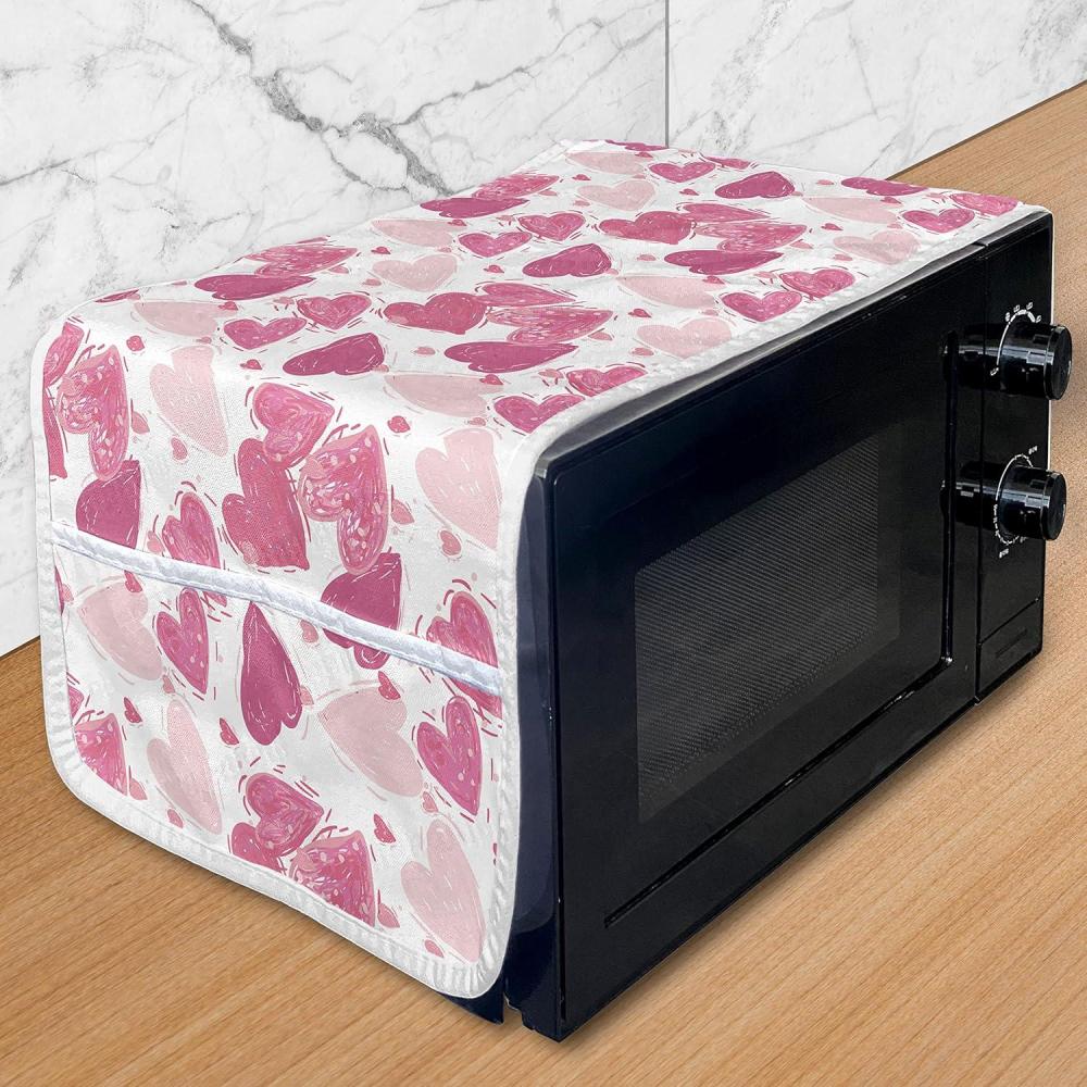 imageAmbesonne Vintage Valentine Microwave Oven Cover Hearts and Rounds on Curvilinear Lines Water Resistant Organizer with Pockets for Kitchen 36 x 12 Pale Pink PinkPink and Rose