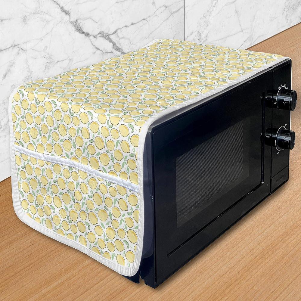 imageAmbesonne Vintage Valentine Microwave Oven Cover Hearts and Rounds on Curvilinear Lines Water Resistant Organizer with Pockets for Kitchen 36 x 12 Pale Pink PinkPale Sage Green Mustard