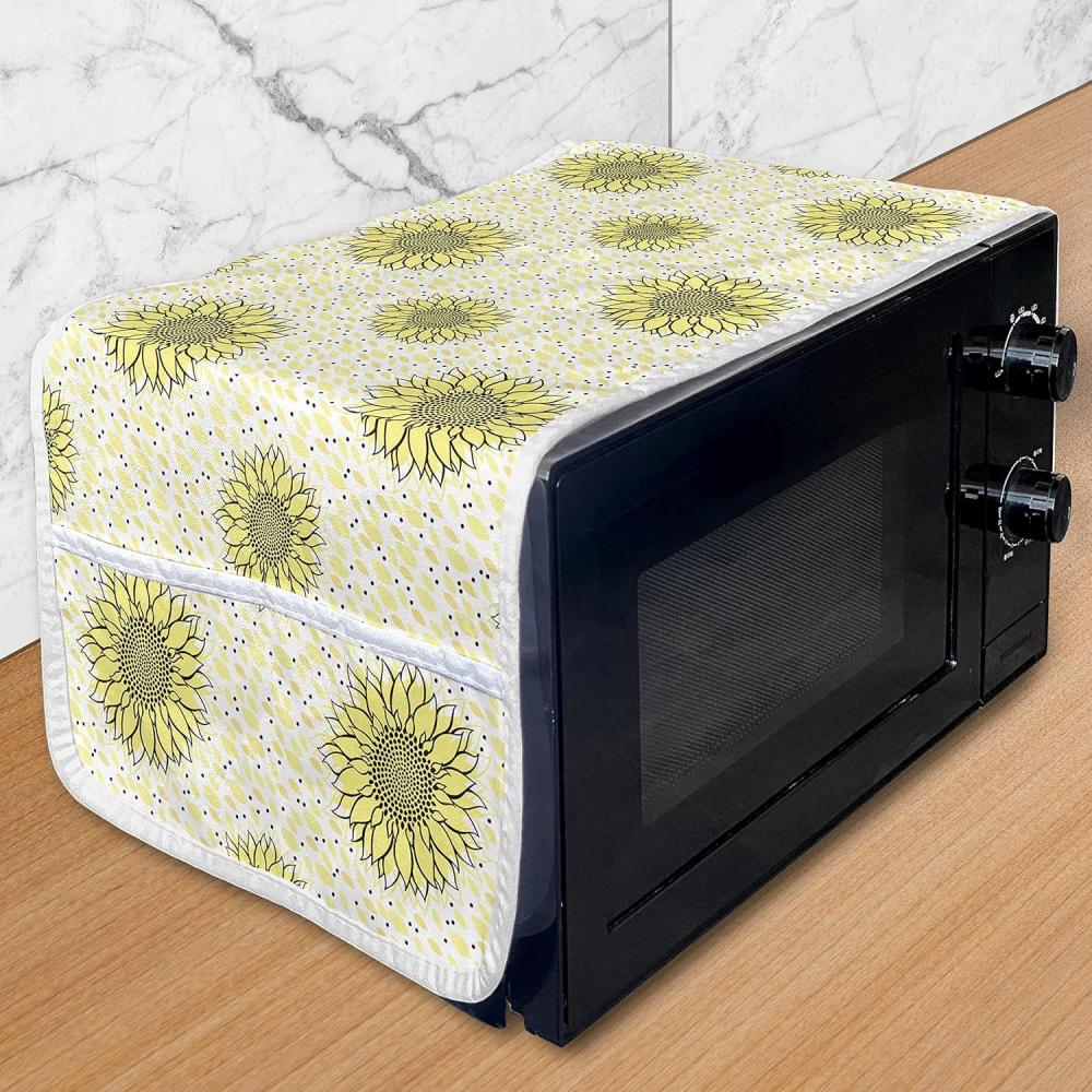 imageAmbesonne Vintage Valentine Microwave Oven Cover Hearts and Rounds on Curvilinear Lines Water Resistant Organizer with Pockets for Kitchen 36 x 12 Pale Pink PinkPastel Yellow Dark Grey
