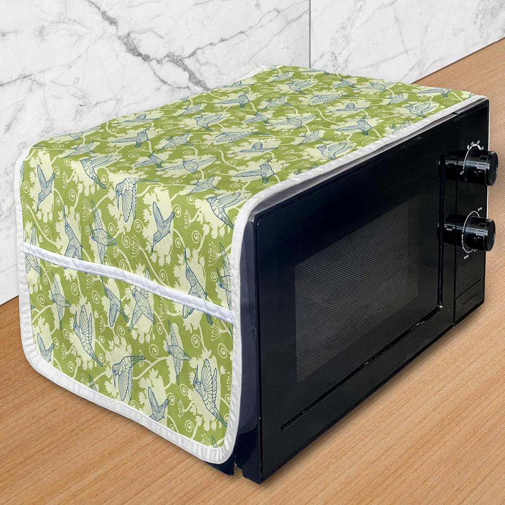 imageAmbesonne Vintage Valentine Microwave Oven Cover Hearts and Rounds on Curvilinear Lines Water Resistant Organizer with Pockets for Kitchen 36 x 12 Pale Pink PinkLime Green Blue Cream