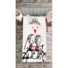 Ambesonne Bicycle Bedspread Set, Love Couple Cycling Together Soul Mates Valentines Sketchy Print, 2 Piece Decorative Bedding Coverlet and a Pillow Sham, Twin Size, Black White Scarlet