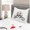 Ambesonne Bicycle Bedspread Set, Love Couple Cycling Together Soul Mates Valentines Sketchy Print, 2 Piece Decorative Bedding Coverlet and a Pillow Sham, Twin Size, Black White Scarlet