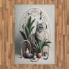 Ambesonne Cat Area Rug, Romantic Date Night of Kitties Drinking Milkshake Cozy Night Scene Valentines, Flat Woven Accent Rug for Living Room Bedroom Dining Room, 4′ X 5′ 7″, Dark Blue Apricot(Grey Green Pale Rust)