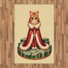 Ambesonne Cat Area Rug, Romantic Date Night of Kitties Drinking Milkshake Cozy Night Scene Valentines, Flat Woven Accent Rug for Living Room Bedroom Dining Room, 4′ X 5′ 7″, Dark Blue Apricot(Cream Hunter Green and Orange)