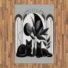 Ambesonne Cat Area Rug, Romantic Date Night of Kitties Drinking Milkshake Cozy Night Scene Valentines, Flat Woven Accent Rug for Living Room Bedroom Dining Room, 4′ X 5′ 7″, Dark Blue Apricot(Pale Grey Charcoal Grey)