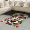 Ambesonne Cat Area Rug, Romantic Date Night of Kitties Drinking Milkshake Cozy Night Scene Valentines, Flat Woven Accent Rug for Living Room Bedroom Dining Room, 4′ X 5′ 7″, Dark Blue Apricot(Multi Color)