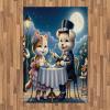 Ambesonne Cat Area Rug, Romantic Date Night of Kitties Drinking Milkshake Cozy Night Scene Valentines, Flat Woven Accent Rug for Living Room Bedroom Dining Room, 4′ X 5′ 7″, Dark Blue Apricot(Night Blue Rose Apricot)