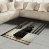 Ambesonne Cat Area Rug, Romantic Date Night of Kitties Drinking Milkshake Cozy Night Scene Valentines, Flat Woven Accent Rug for Living Room Bedroom Dining Room, 4′ X 5′ 7″, Dark Blue Apricot(Grey and Charcoal Grey)