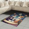 Ambesonne Cat Area Rug, Romantic Date Night of Kitties Drinking Milkshake Cozy Night Scene Valentines, Flat Woven Accent Rug for Living Room Bedroom Dining Room, 4′ X 5′ 7″, Dark Blue Apricot(Dark Blue Apricot)