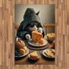 Ambesonne Cat Area Rug, Romantic Date Night of Kitties Drinking Milkshake Cozy Night Scene Valentines, Flat Woven Accent Rug for Living Room Bedroom Dining Room, 4′ X 5′ 7″, Dark Blue Apricot(Marigold and Charcoal Grey)