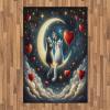 Ambesonne Cat Area Rug, Romantic Date Night of Kitties Drinking Milkshake Cozy Night Scene Valentines, Flat Woven Accent Rug for Living Room Bedroom Dining Room, 4′ X 5′ 7″, Dark Blue Apricot(Dark Night Blue Vermilion)