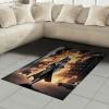 Ambesonne Cat Area Rug, Romantic Date Night of Kitties Drinking Milkshake Cozy Night Scene Valentines, Flat Woven Accent Rug for Living Room Bedroom Dining Room, 4′ X 5′ 7″, Dark Blue Apricot(Pale Orange and Dark Grey)