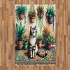 Ambesonne Cat Area Rug, Romantic Date Night of Kitties Drinking Milkshake Cozy Night Scene Valentines, Flat Woven Accent Rug for Living Room Bedroom Dining Room, 4′ X 5′ 7″, Dark Blue Apricot(Jade Green Grey Orange)