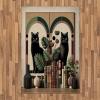 Ambesonne Cat Area Rug, Romantic Date Night of Kitties Drinking Milkshake Cozy Night Scene Valentines, Flat Woven Accent Rug for Living Room Bedroom Dining Room, 4′ X 5′ 7″, Dark Blue Apricot(Sand Brown Maroon Green)