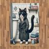 Ambesonne Cat Area Rug, Romantic Date Night of Kitties Drinking Milkshake Cozy Night Scene Valentines, Flat Woven Accent Rug for Living Room Bedroom Dining Room, 4′ X 5′ 7″, Dark Blue Apricot(Charcoal Grey White)