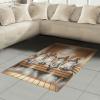 Ambesonne Cat Area Rug, Romantic Date Night of Kitties Drinking Milkshake Cozy Night Scene Valentines, Flat Woven Accent Rug for Living Room Bedroom Dining Room, 4′ X 5′ 7″, Dark Blue Apricot(Pastel Brown and Pale Grey)