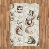 Ambesonne Cat Area Rug, Romantic Date Night of Kitties Drinking Milkshake Cozy Night Scene Valentines, Flat Woven Accent Rug for Living Room Bedroom Dining Room, 4′ X 5′ 7″, Dark Blue Apricot(Ivory Pale Brown Grey)