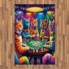 Ambesonne Cat Area Rug, Romantic Date Night of Kitties Drinking Milkshake Cozy Night Scene Valentines, Flat Woven Accent Rug for Living Room Bedroom Dining Room, 4′ X 5′ 7″, Dark Blue Apricot(Magenta Orange and Purple)