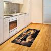 Ambesonne Cat Area Rug, Romantic Date Night of Kitties Drinking Milkshake Cozy Night Scene Valentines, Flat Woven Accent Rug for Living Room Bedroom Dining Room, 4′ X 5′ 7″, Dark Blue Apricot(Pale Orange and Dark Grey)