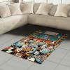 Ambesonne Cat Area Rug, Romantic Date Night of Kitties Drinking Milkshake Cozy Night Scene Valentines, Flat Woven Accent Rug for Living Room Bedroom Dining Room, 4′ X 5′ 7″, Dark Blue Apricot(Sea Blue and Marigold)
