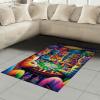 Ambesonne Cat Area Rug, Romantic Date Night of Kitties Drinking Milkshake Cozy Night Scene Valentines, Flat Woven Accent Rug for Living Room Bedroom Dining Room, 4′ X 5′ 7″, Dark Blue Apricot(Magenta Orange and Purple)