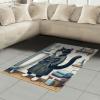 Ambesonne Cat Area Rug, Romantic Date Night of Kitties Drinking Milkshake Cozy Night Scene Valentines, Flat Woven Accent Rug for Living Room Bedroom Dining Room, 4′ X 5′ 7″, Dark Blue Apricot(Charcoal Grey White)