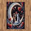 Ambesonne Cat Area Rug, Romantic Date Night of Kitties Drinking Milkshake Cozy Night Scene Valentines, Flat Woven Accent Rug for Living Room Bedroom Dining Room, 4′ X 5′ 7″, Dark Blue Apricot(Indigo and Scarlet)