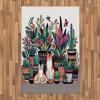 Ambesonne Cat Area Rug, Romantic Date Night of Kitties Drinking Milkshake Cozy Night Scene Valentines, Flat Woven Accent Rug for Living Room Bedroom Dining Room, 4′ X 5′ 7″, Dark Blue Apricot(Teal Pink and Purple)