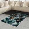 Ambesonne Cat Area Rug, Romantic Date Night of Kitties Drinking Milkshake Cozy Night Scene Valentines, Flat Woven Accent Rug for Living Room Bedroom Dining Room, 4′ X 5′ 7″, Dark Blue Apricot(Dark Slate Blue and Amber)