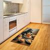 Ambesonne Cat Area Rug, Romantic Date Night of Kitties Drinking Milkshake Cozy Night Scene Valentines, Flat Woven Accent Rug for Living Room Bedroom Dining Room, 4′ X 5′ 7″, Dark Blue Apricot(Marigold and Charcoal Grey)