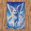 Ambesonne Cat Area Rug, Romantic Date Night of Kitties Drinking Milkshake Cozy Night Scene Valentines, Flat Woven Accent Rug for Living Room Bedroom Dining Room, 4′ X 5′ 7″, Dark Blue Apricot(Azure Blue Pale Pink)