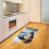 Ambesonne Cat Area Rug, Romantic Date Night of Kitties Drinking Milkshake Cozy Night Scene Valentines, Flat Woven Accent Rug for Living Room Bedroom Dining Room, 4′ X 5′ 7″, Dark Blue Apricot(Blue Pale Mustard)